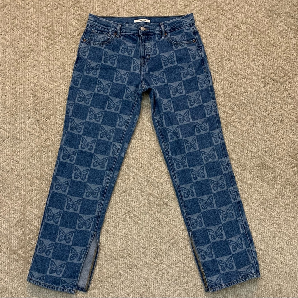 PacSun Denim jeans women’s 27 butterfly low/rise straight checkerboard buttonY2K